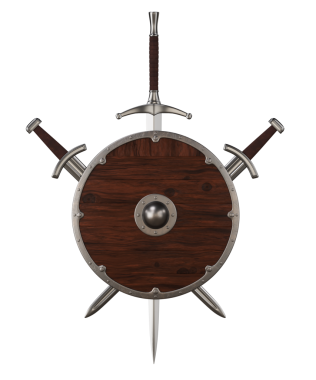 Orta Çağ Viking kalkanı, çapraz kılıçlı, 3 boyutlu.