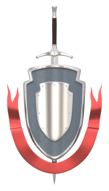 Ortaçağ kalkanı, kılıç ve 3D dekoratif kurdele.