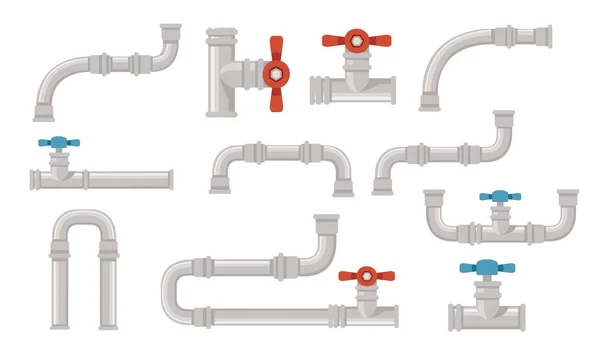 Conjunto Tubería Metálica Para Construcción Industrial Flujo Agua Con Ilustración — Vector de stock