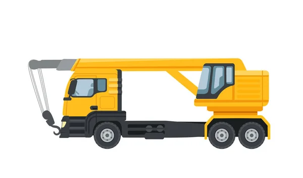 Yellow Crane Truck Heavy Industrial Machine Vector Illustration Isolated White — Stock Vector