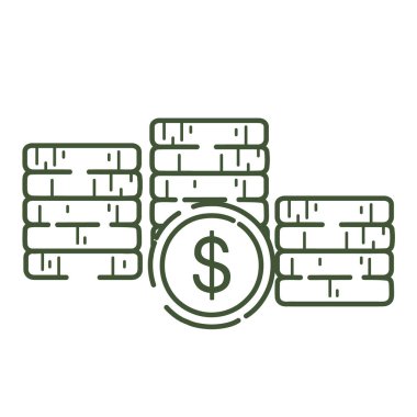 Dolar sembolü olan altın sikkeler beyaz arkaplanda izole edilmiş yeşil tasarım vektör çizimi çizimi.