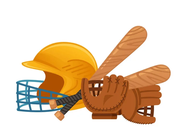 Pipistrello Baseball Legno Con Guanto Protettivo Pelle Illustrazione Vettoriale Isolato — Vettoriale Stock