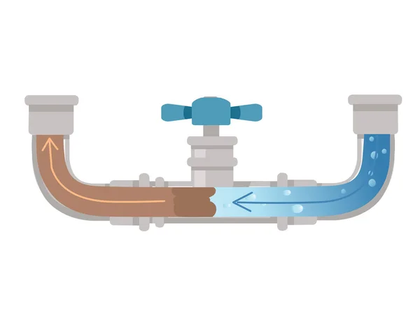 Reiniging Van Waterleiding Met Chemisch Agens Ontstoppen Proces Vector Illustratie — Stockvector
