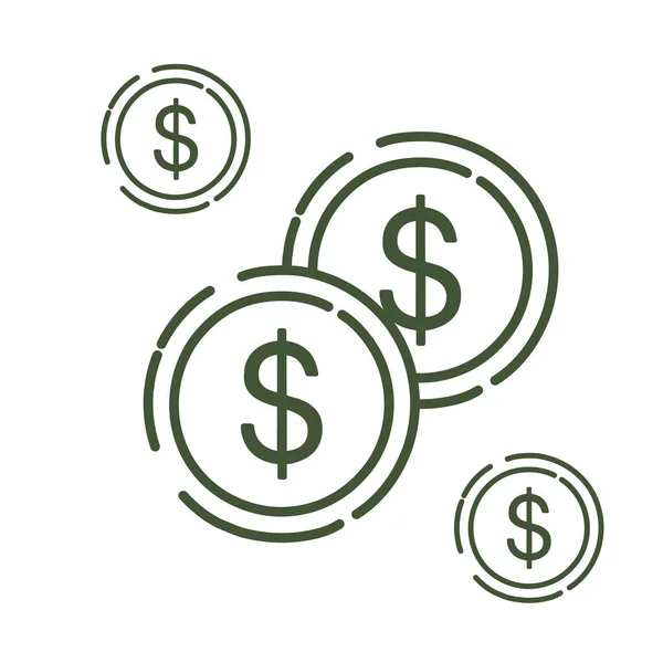 Золоті Монети Символом Долара Зелений Контур Дизайну Векторні Ілюстрації Ізольовані — стоковий вектор
