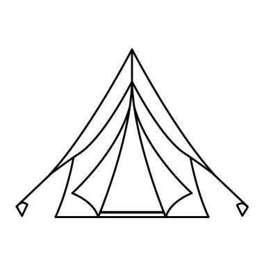 Çizgi biçimi tek kamp çadırı çizimi beyaz arkaplanda izole edildi.