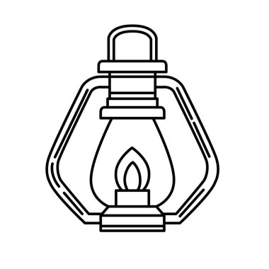 Çizgi biçimi tek kamp lambası çizimi beyaz arkaplanda izole edildi.