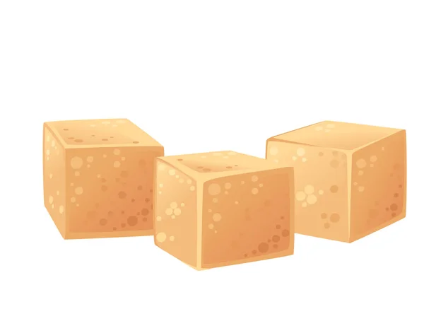 Trois Cubes Illustration Vectorielle Naturelle Sucre Brun Isolés Sur Fond — Image vectorielle