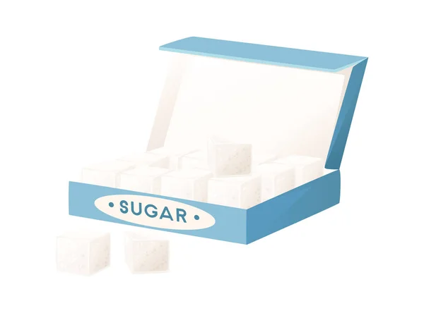 Cubi Bianchi Naturali Zucchero Scatola Carta Illustrazione Vettoriale Isolato Sfondo — Vettoriale Stock