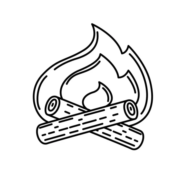 Linea Stile Singolo Campeggio Bonfire Vettoriale Illustrazione Isolato Sfondo Bianco — Vettoriale Stock