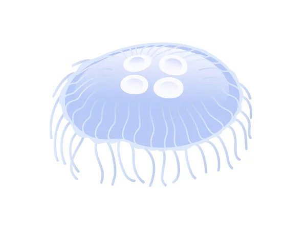 Jellyfish Medusa Underwater Animal Blue Color Vector Illustration Isolated White — Stock Vector
