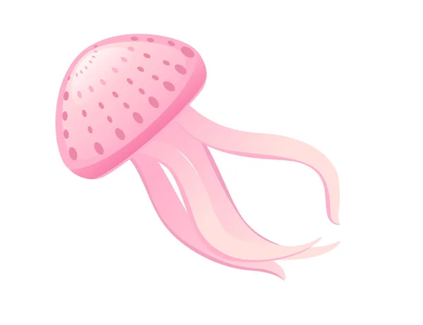 Jellyfish Medusa Underwater Animal Pink Color Vector Illustration Isolated White — Stock Vector