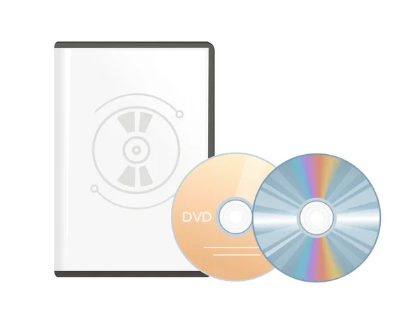 プラスチック製の箱付きDvdまたはCdディスクデジタル技術データ記憶ベクトル図白の背景に隔離 — ストックベクタ