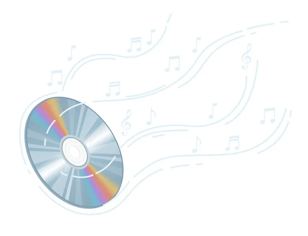 音楽ノート付きDvdまたはCdディスクデジタル技術データストレージベクトル図白の背景に隔離 — ストックベクタ