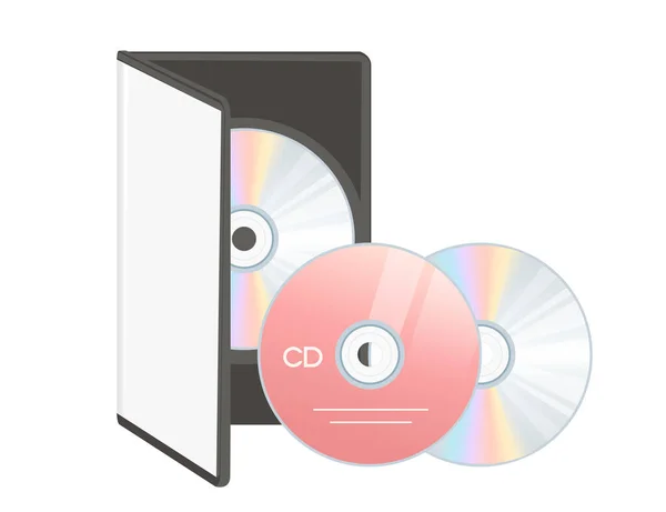 プラスチック製の箱付きDvdまたはCdディスクデジタル技術データ記憶ベクトル図白の背景に隔離 — ストックベクタ