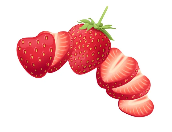 Rote Natürliche Frische Scheibe Erdbeere Süß Lecker Beerenvektor Illustration Isoliert — Stockvektor