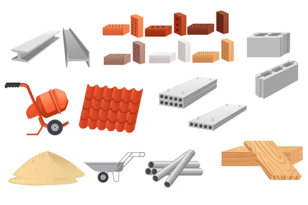 Ensemble Matériaux Construction Pour Les Constructeurs Professionnels Illustration Vectorielle Isolé — Image vectorielle
