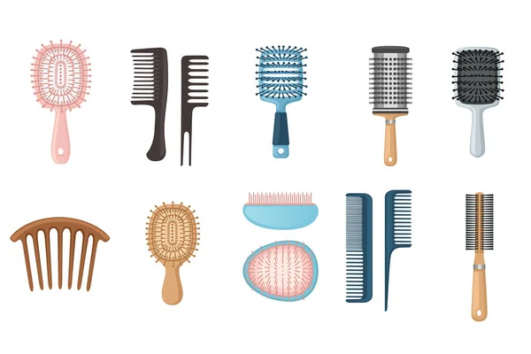 Ensemble Brosse Cheveux Différente Pour Soin Des Cheveux Illustration Vectorielle — Image vectorielle