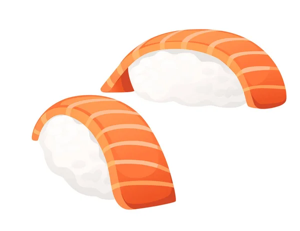 Τρόφιμα Σούσι Σολομό Παραδοσιακή Ιαπωνική Απεικόνιση Φορέα Τροφίμων Απομονωμένο Λευκό — Διανυσματικό Αρχείο