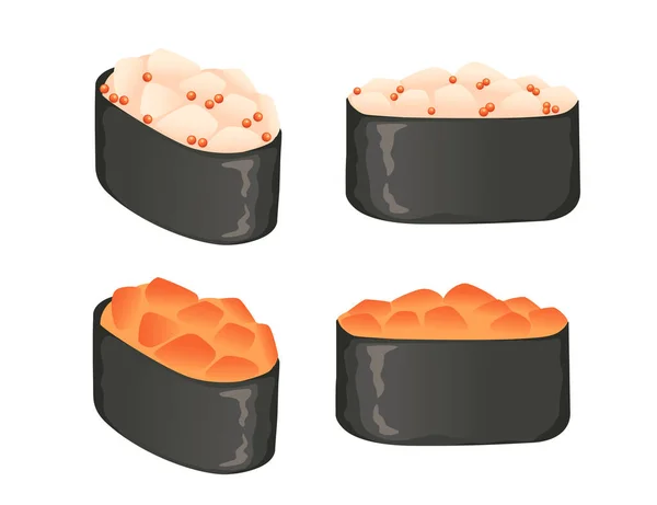 Sushi Jídlo Lososem Hřebenatky Tradiční Japonské Jídlo Vektor Ilustrace Izolované — Stockový vektor