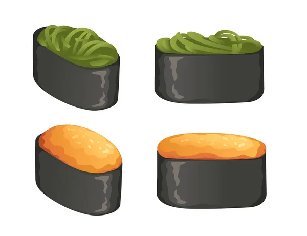 Sushi Food Wakame Tradicional Japonês Alimento Vetor Ilustração Isolado Fundo — Vetor de Stock