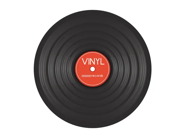 白い背景に隔離された赤いラベルベクトルのイラストとビニールレコード — ストックベクタ