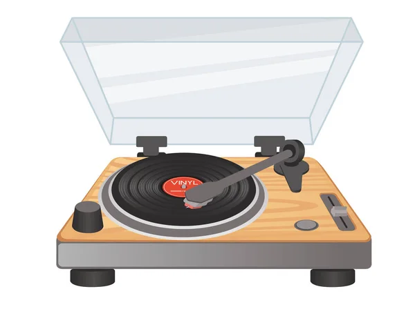 Vinyl Record Speler Retro Ontwerp Geluidsapparatuur Vector Illustratie Geïsoleerd Witte — Stockvector