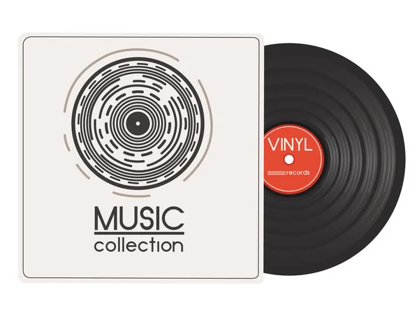 Vinylplaten Met Rode Label Papieren Doos Vector Illustratie Geïsoleerd Witte — Stockvector