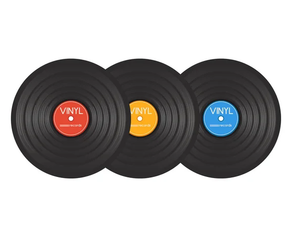 Disques Vinyles Avec Illustration Vectorielle Étiquettes Colorées Isolés Sur Fond — Image vectorielle