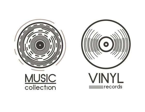Disques Vinyles Avec Illustration Vectorielle Étiquettes Isolés Sur Fond Blanc — Image vectorielle