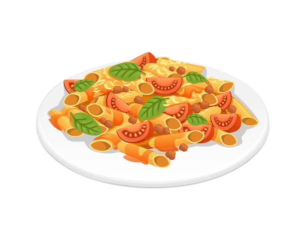 Ready Eat Gericht Italienische Pasta Cavatappi Penne Heftklammern Mit Tomaten — Stockvektor