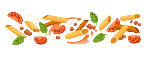 음식을 준비가 이탈리아 파스타 스테이플에 토마토 가노와 삽화를 — 스톡 벡터