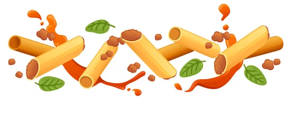 Klaar Eten Italiaanse Pasta Cannelloni Keuken Nietjes Met Vlees Kruiden — Stockvector