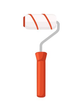 Beyaz arkaplanda izole edilmiş vektör illüstrasyonunu boyamak için boya silindirli el aracı.