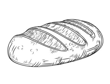 Beyaz arkaplanda izole edilmiş taze beyaz ekmek el çizimi biçim vektör çizimi.