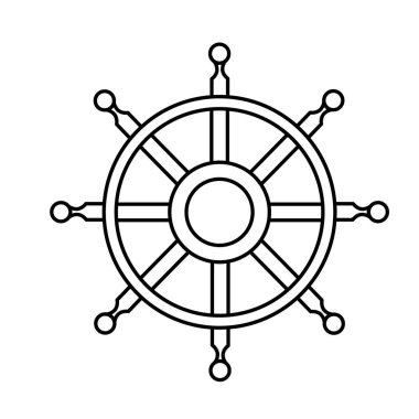 Beyaz arkaplan üzerinde denizcilik siyah dümen simgesi tasarım vektör çizimi çizimi.