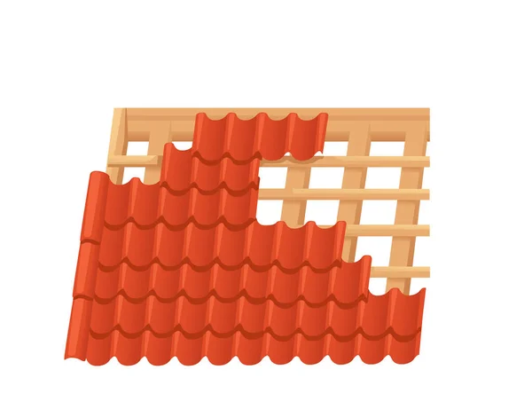 Stavební Proces Střecha Červených Keramických Dlaždic Vektorové Ilustrace Bílém Pozadí — Stockový vektor