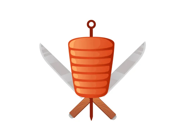 白を背景に串やナイフのロゴのデザインベクトルイラストとケバブグリル肉 — ストックベクタ