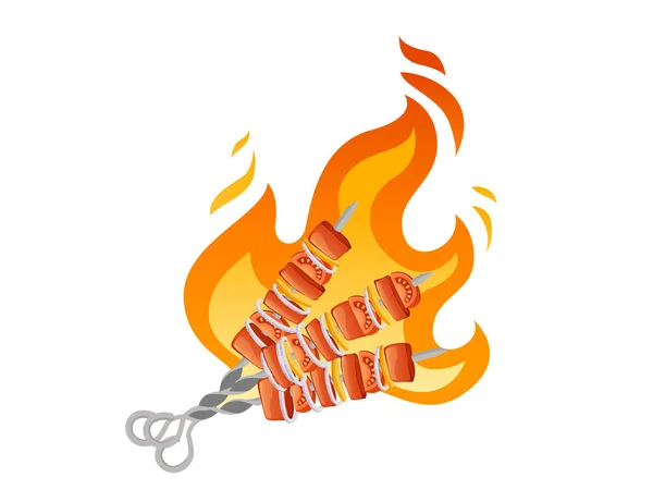Gebratener Kebab Spieß Mit Grill Vom Grill Vektor Illustration Auf — Stockvektor
