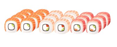 Beyaz arkaplanda suşi rulo yiyecek servis servis vektör illüstrasyonuName.