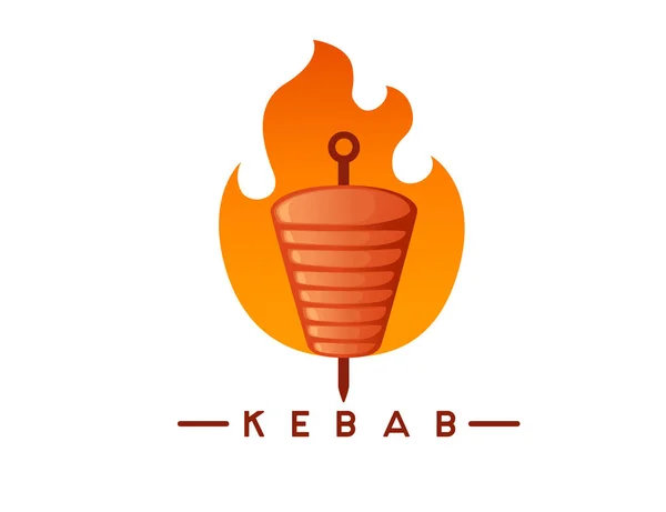 Kebab Carne Griglia Con Spiedo Fuoco Logo Disegno Vettoriale Illustrazione — Vettoriale Stock