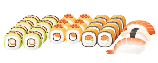 Conjunto Sushi Roll Food Delivery Service Menu Vector Ilustração Sobre — Vetor de Stock