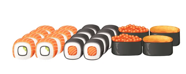 Set Von Sushi Brötchen Lieferservice Menüvektorillustration Auf Weißem Hintergrund — Stockvektor