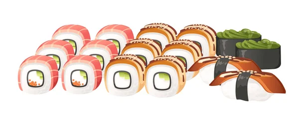 Set Dari Sushi Roll Layanan Makanan Menu Vektor Gambar Pada - Stok Vektor