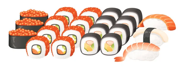 Uppsättning Sushi Roll Mat Leverans Service Meny Vektor Illustration Vit — Stock vektor