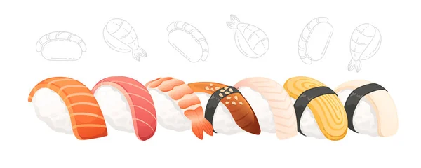 Conjunto Sushi Roll Servicio Entrega Comida Menú Vector Ilustración Sobre — Archivo Imágenes Vectoriales