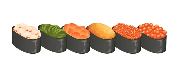Conjunto Sushi Roll Servicio Entrega Comida Menú Vector Ilustración Sobre — Vector de stock