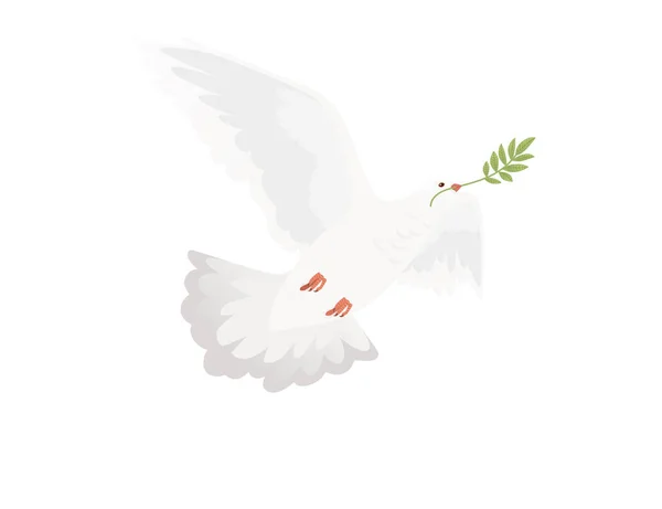 Ημέρα Ειρήνης Σημάδι Λευκό Περιστέρι Πουλί Και Πράσινα Φύλλα Διανυσματική — Διανυσματικό Αρχείο