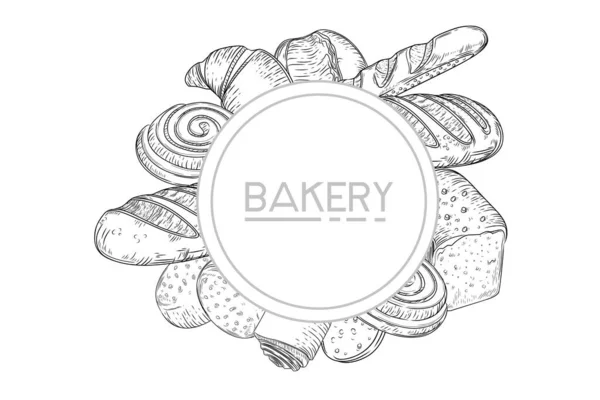 Bakery Products Hand Drawn Style Postcard Banner Design Vector Illustration — Stock Vector
