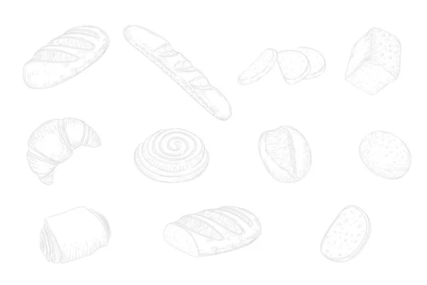 Produits Boulangerie Style Dessiné Main Pour Carte Postale Dessin Bannière — Image vectorielle