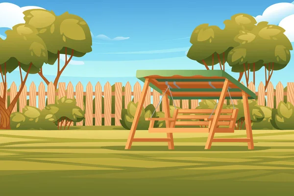 Backyard Ξύλινο Φράχτη Φράχτη Ηλιόλουστο Ουρανό Καλοκαίρι Φόντο Διάνυσμα Εικονογράφηση — Διανυσματικό Αρχείο